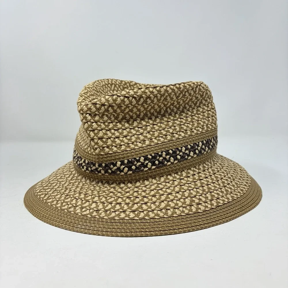 Authentic Eric Javits Woven Fedora Hat Beige UPF 50+ Packable Squishee - Picture 9 of 11